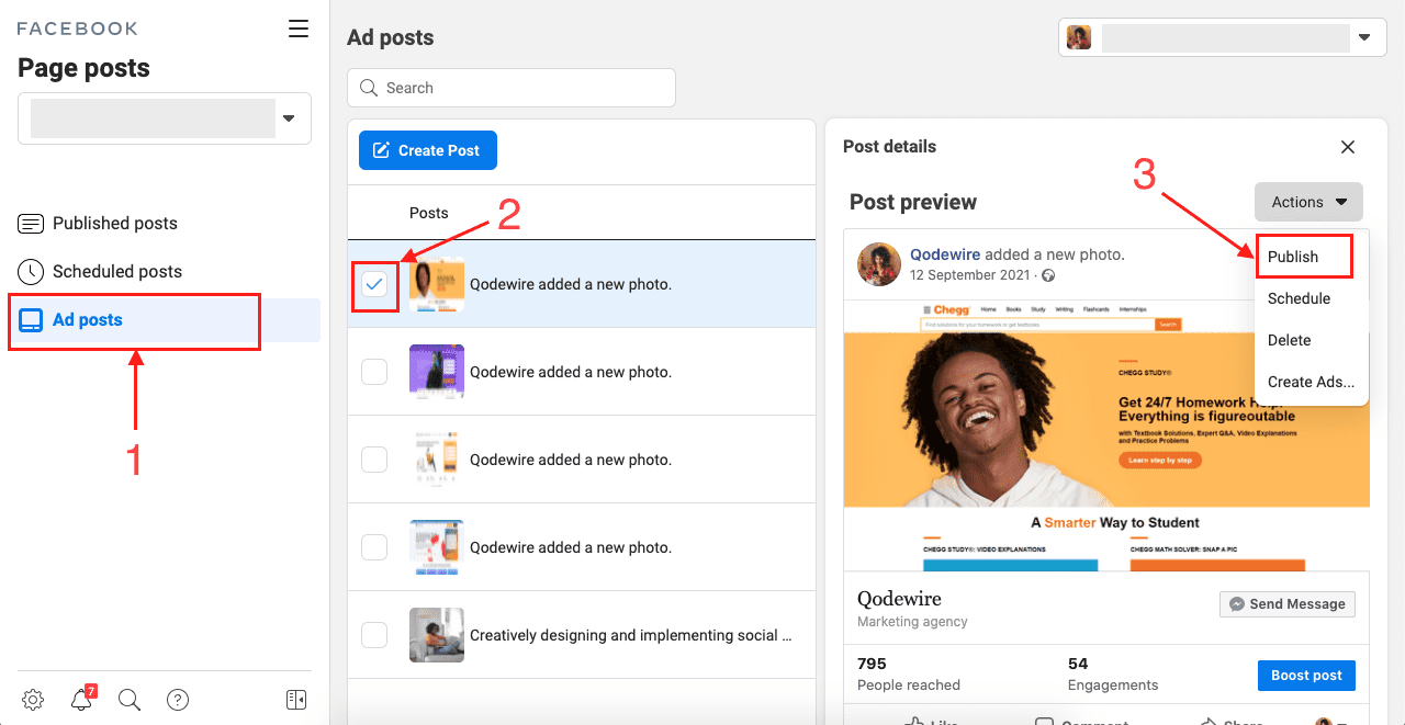 convert fb ad to page post