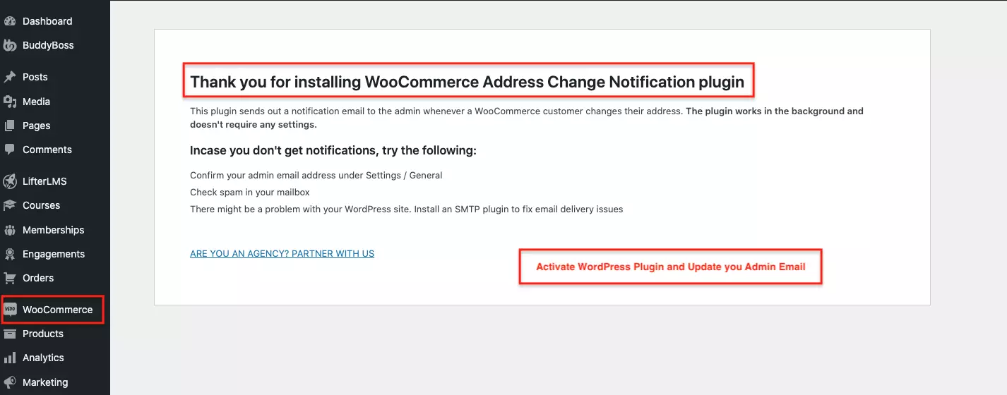 woocommerce address change email notification